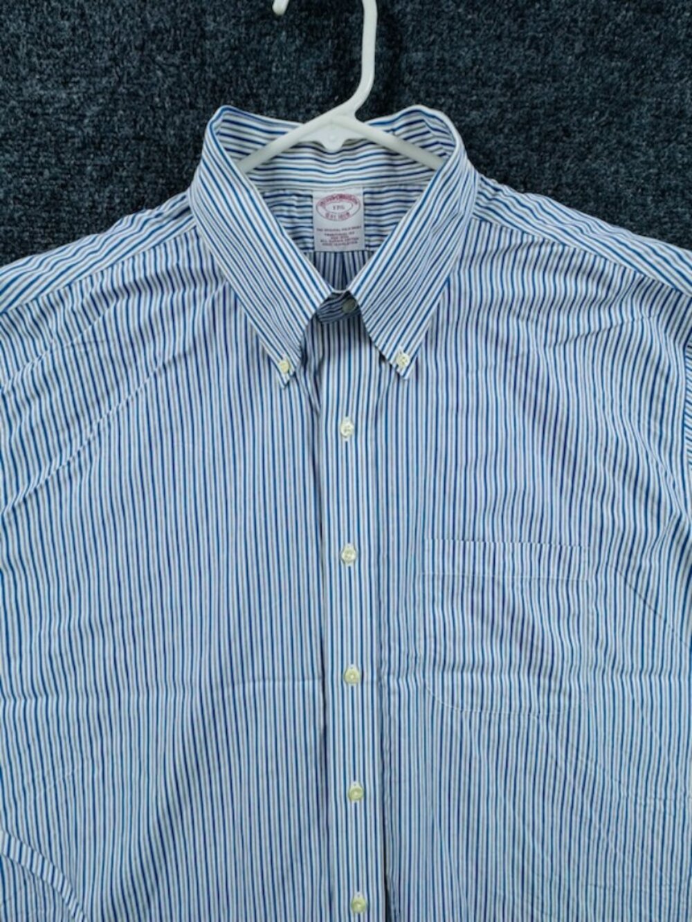 Brooks Brothers Short Sleeve 17.5 Striped Button-Down Non-Iron Cotton Supima